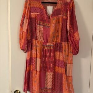 Orange and Red Mid-Length Sleeve Dress